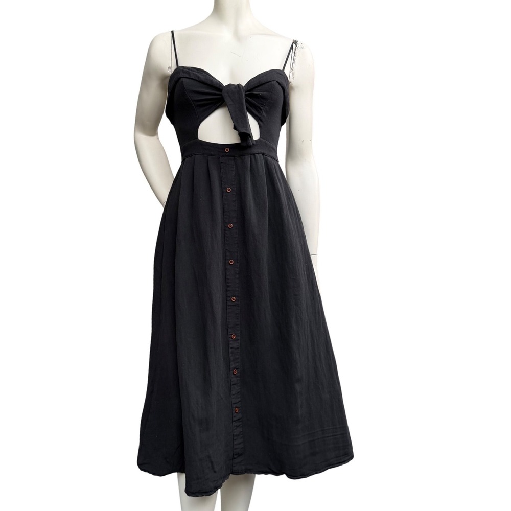 Wildfire Midi Dress Cutout Bow Tie Cottagecore Whimsigoth Summer Goth Black XS